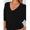 imagePRETTYGARDEN Womens Short Sleeve Sweater Tops 2025 Spring Summer Casual V Neck Ribbed Knit Trendy Eyelet Blouse T ShirtsBlack