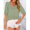 imagePRETTYGARDEN Womens Short Sleeve Sweater Tops 2025 Spring Summer Casual V Neck Ribbed Knit Trendy Eyelet Blouse T ShirtsMid Green