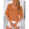 imagePRETTYGARDEN Womens Short Sleeve Sweater Tops 2025 Spring Summer Casual V Neck Ribbed Knit Trendy Eyelet Blouse T ShirtsOrange Red