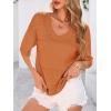 imagePRETTYGARDEN Womens Short Sleeve Sweater Tops 2025 Spring Summer Casual V Neck Ribbed Knit Trendy Eyelet Blouse T ShirtsOrange Red