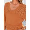 imagePRETTYGARDEN Womens Short Sleeve Sweater Tops 2025 Spring Summer Casual V Neck Ribbed Knit Trendy Eyelet Blouse T ShirtsOrange Red