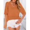 imagePRETTYGARDEN Womens Short Sleeve Sweater Tops 2025 Spring Summer Casual V Neck Ribbed Knit Trendy Eyelet Blouse T ShirtsOrange Red