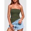 imagePRETTYGARDEN Womens Tube Top 2025 Summer Trendy Strapless Tops Going Out Outfits Ruched Asymmetrical Bandeau ShirtsArmy Green