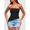 imagePRETTYGARDEN Womens Tube Top 2025 Summer Trendy Strapless Tops Going Out Outfits Ruched Asymmetrical Bandeau ShirtsBlack