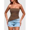 imagePRETTYGARDEN Womens Tube Top 2025 Summer Trendy Strapless Tops Going Out Outfits Ruched Asymmetrical Bandeau ShirtsCoffee
