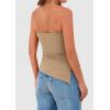 imagePRETTYGARDEN Womens Tube Top 2025 Summer Trendy Strapless Tops Going Out Outfits Ruched Asymmetrical Bandeau ShirtsKhaki