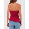 imagePRETTYGARDEN Womens Tube Top 2025 Summer Trendy Strapless Tops Going Out Outfits Ruched Asymmetrical Bandeau ShirtsRed