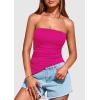 imagePRETTYGARDEN Womens Tube Top 2025 Summer Trendy Strapless Tops Going Out Outfits Ruched Asymmetrical Bandeau ShirtsRose Red