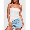 imagePRETTYGARDEN Womens Tube Top 2025 Summer Trendy Strapless Tops Going Out Outfits Ruched Asymmetrical Bandeau ShirtsWhite