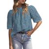 imagePRETTYGARDEN Summer Tops for Women 2025 Trendy Short Sleeve Eyelet Embroidered Dressy Casual Blouse ShirtsBlue Grey