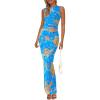 imagePRETTYGARDEN Wedding Guest Dresses for Women 2025 Summer Resort Wear Sexy Floral Bodycon Sleeveless Mesh Maxi Long DressFloral Blue