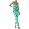 imagePRETTYGARDEN Womens Floral Maxi Dress 2025 Summer Spaghetti Strap Ruched Mesh Bodycon Wedding Guest Beach Party Long DressesFloral White Light Green