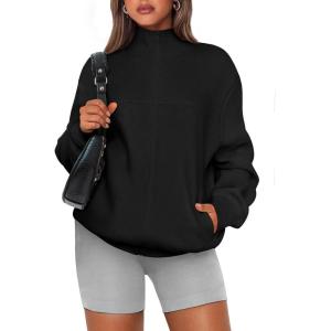 imagePRETTYGARDEN Womens 2025 Spring Fall Fashion Full Zip Up Sweatshirt Long Sleeve Loose Fit Trendy Casual Jacket with PocketsBlack
