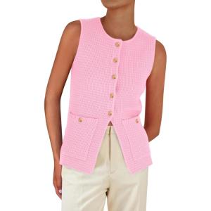 imagePRETTYGARDEN Womens 2025 Summer Sweater Vest Sleeveless Knit Cardigan Button Down Tank Tops Trendy Business Casual OutfitsLight Pink