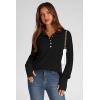 imagePRETTYGARDEN Womens Fall Fashion Button Up Sweatshirt Long Sleeve V Neck Loose Fit Casual Trendy Going Out Pullover TopsBlack