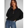 imagePRETTYGARDEN Womens Fall Fashion Button Up Sweatshirt Long Sleeve V Neck Loose Fit Casual Trendy Going Out Pullover TopsBlack