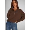 imagePRETTYGARDEN Womens Fall Fashion Button Up Sweatshirt Long Sleeve V Neck Loose Fit Casual Trendy Going Out Pullover TopsCoffee