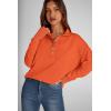 imagePRETTYGARDEN Womens Fall Fashion Button Up Sweatshirt Long Sleeve V Neck Loose Fit Casual Trendy Going Out Pullover TopsOrange