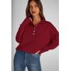 imagePRETTYGARDEN Womens Fall Fashion Button Up Sweatshirt Long Sleeve V Neck Loose Fit Casual Trendy Going Out Pullover TopsWine Red