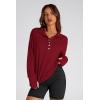 imagePRETTYGARDEN Womens Fall Fashion Button Up Sweatshirt Long Sleeve V Neck Loose Fit Casual Trendy Going Out Pullover TopsWine Red
