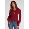 imagePRETTYGARDEN Womens Fall Fashion Button Up Sweatshirt Long Sleeve V Neck Loose Fit Casual Trendy Going Out Pullover TopsWine Red
