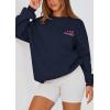 imagePRETTYGARDEN Womens Fall Fashion Oversized Sweatshirts Casual Crewneck Long Sleeve Graphic Pullover Tops ShirtNavy