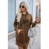 imagePRETTYGARDEN Womens Hooded Sweatshirt Fall Fashion Drawstring Lightweight Long Sleeve Pullover Hoodie DressBrown