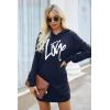 imagePRETTYGARDEN Womens Hooded Sweatshirt Fall Fashion Drawstring Lightweight Long Sleeve Pullover Hoodie DressNavy