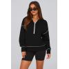 imagePRETTYGARDEN Womens Hooded Sweatshirts Long Sleeve Half Zip Cropped Hoodie Pullover Winter Fashion ClothesBlack