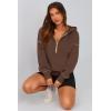 imagePRETTYGARDEN Womens Hooded Sweatshirts Long Sleeve Half Zip Cropped Hoodie Pullover Winter Fashion ClothesBrown Coffee
