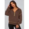 imagePRETTYGARDEN Womens Hooded Sweatshirts Long Sleeve Half Zip Cropped Hoodie Pullover Winter Fashion ClothesBrown Coffee