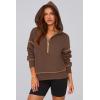 imagePRETTYGARDEN Womens Hooded Sweatshirts Long Sleeve Half Zip Cropped Hoodie Pullover Winter Fashion ClothesBrown Coffee