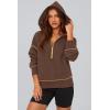 imagePRETTYGARDEN Womens Hooded Sweatshirts Long Sleeve Half Zip Cropped Hoodie Pullover Winter Fashion ClothesBrown Coffee