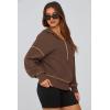 imagePRETTYGARDEN Womens Hooded Sweatshirts Long Sleeve Half Zip Cropped Hoodie Pullover Winter Fashion ClothesBrown Coffee