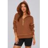 imagePRETTYGARDEN Womens Hooded Sweatshirts Long Sleeve Half Zip Cropped Hoodie Pullover Winter Fashion ClothesCaramel
