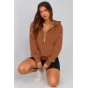 imagePRETTYGARDEN Womens Hooded Sweatshirts Long Sleeve Half Zip Cropped Hoodie Pullover Winter Fashion ClothesCaramel
