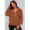imagePRETTYGARDEN Womens Hooded Sweatshirts Long Sleeve Half Zip Cropped Hoodie Pullover Winter Fashion ClothesCaramel