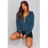 imagePRETTYGARDEN Womens Hooded Sweatshirts Long Sleeve Half Zip Cropped Hoodie Pullover Winter Fashion ClothesDark Blue