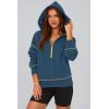 imagePRETTYGARDEN Womens Hooded Sweatshirts Long Sleeve Half Zip Cropped Hoodie Pullover Winter Fashion ClothesDark Blue