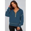 imagePRETTYGARDEN Womens Hooded Sweatshirts Long Sleeve Half Zip Cropped Hoodie Pullover Winter Fashion ClothesDark Blue