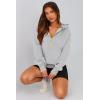 imagePRETTYGARDEN Womens Hooded Sweatshirts Long Sleeve Half Zip Cropped Hoodie Pullover Winter Fashion ClothesGrey