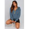 imagePRETTYGARDEN Womens Hooded Sweatshirts Long Sleeve Half Zip Cropped Hoodie Pullover Winter Fashion ClothesGrey Blue