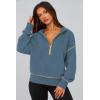 imagePRETTYGARDEN Womens Hooded Sweatshirts Long Sleeve Half Zip Cropped Hoodie Pullover Winter Fashion ClothesGrey Blue