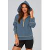 imagePRETTYGARDEN Womens Hooded Sweatshirts Long Sleeve Half Zip Cropped Hoodie Pullover Winter Fashion ClothesGrey Blue