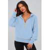 imagePRETTYGARDEN Womens Hooded Sweatshirts Long Sleeve Half Zip Cropped Hoodie Pullover Winter Fashion ClothesSky Blue
