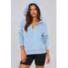 imagePRETTYGARDEN Womens Hooded Sweatshirts Long Sleeve Half Zip Cropped Hoodie Pullover Winter Fashion ClothesSky Blue