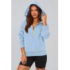 imagePRETTYGARDEN Womens Hooded Sweatshirts Long Sleeve Half Zip Cropped Hoodie Pullover Winter Fashion ClothesSky Blue