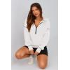 imagePRETTYGARDEN Womens Hooded Sweatshirts Long Sleeve Half Zip Cropped Hoodie Pullover Winter Fashion ClothesWhite