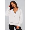 imagePRETTYGARDEN Womens Hooded Sweatshirts Long Sleeve Half Zip Cropped Hoodie Pullover Winter Fashion ClothesWhite