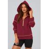 imagePRETTYGARDEN Womens Hooded Sweatshirts Long Sleeve Half Zip Cropped Hoodie Pullover Winter Fashion ClothesWine Red